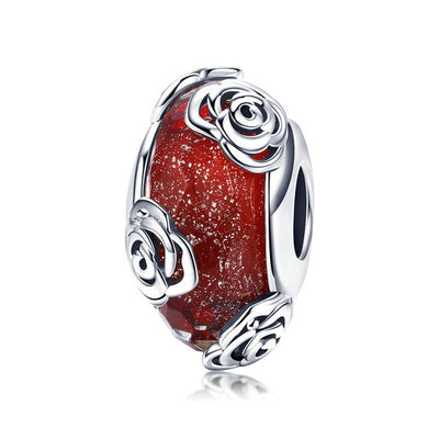 Silver Rose European Glass Beads