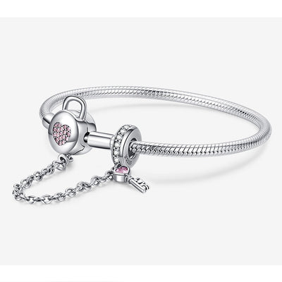 Heart Lock and Key Safety Charm Bracelet